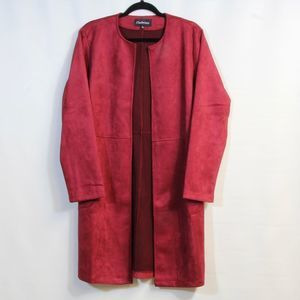 Chadwicks Burgundy Faux Suede Open-front Collarless Coat Size Small NWOT